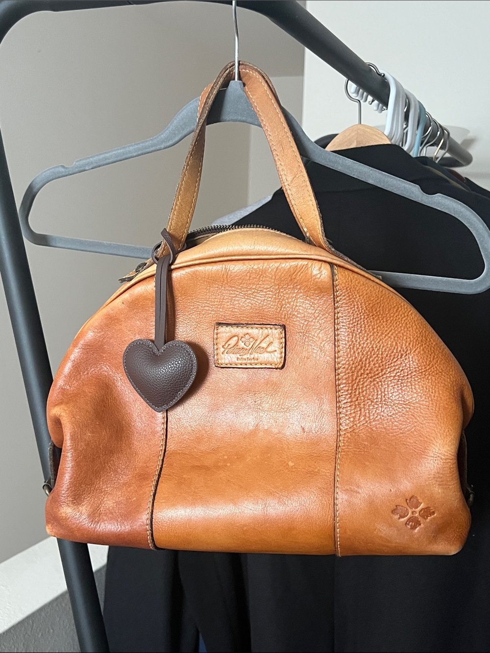 Patricia Nash Tan Leather Dome Satchel Bag with Heart Charm